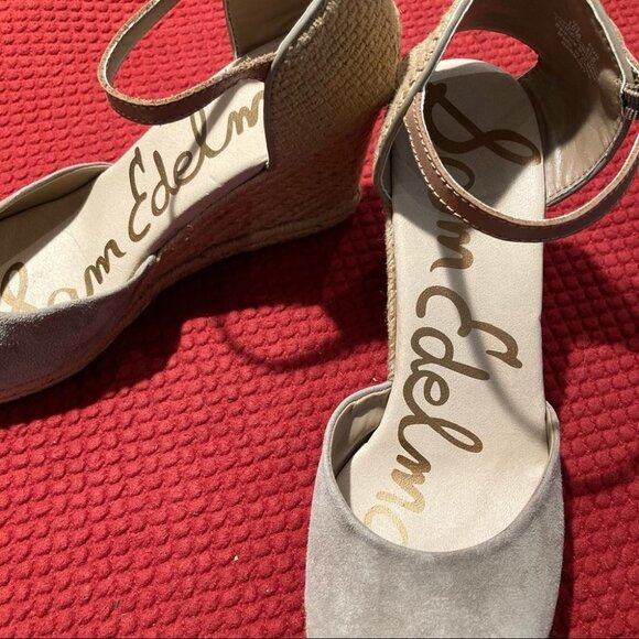 SAM EDELMAN Sz 10 Harmony Wedges Espadrille Light Beige Tan  Suede Shoes - Picture 3 of 9